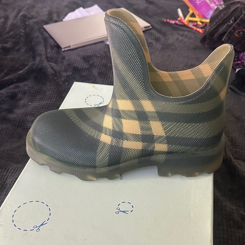 Burberry Green and Yellow Plaid Rain Boots